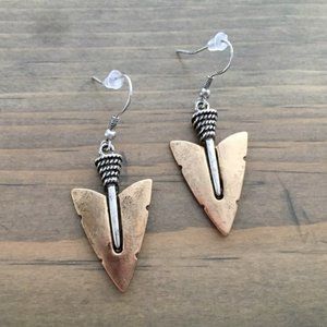 Bronze & Silver Colored Tribal Spear Head Earrings